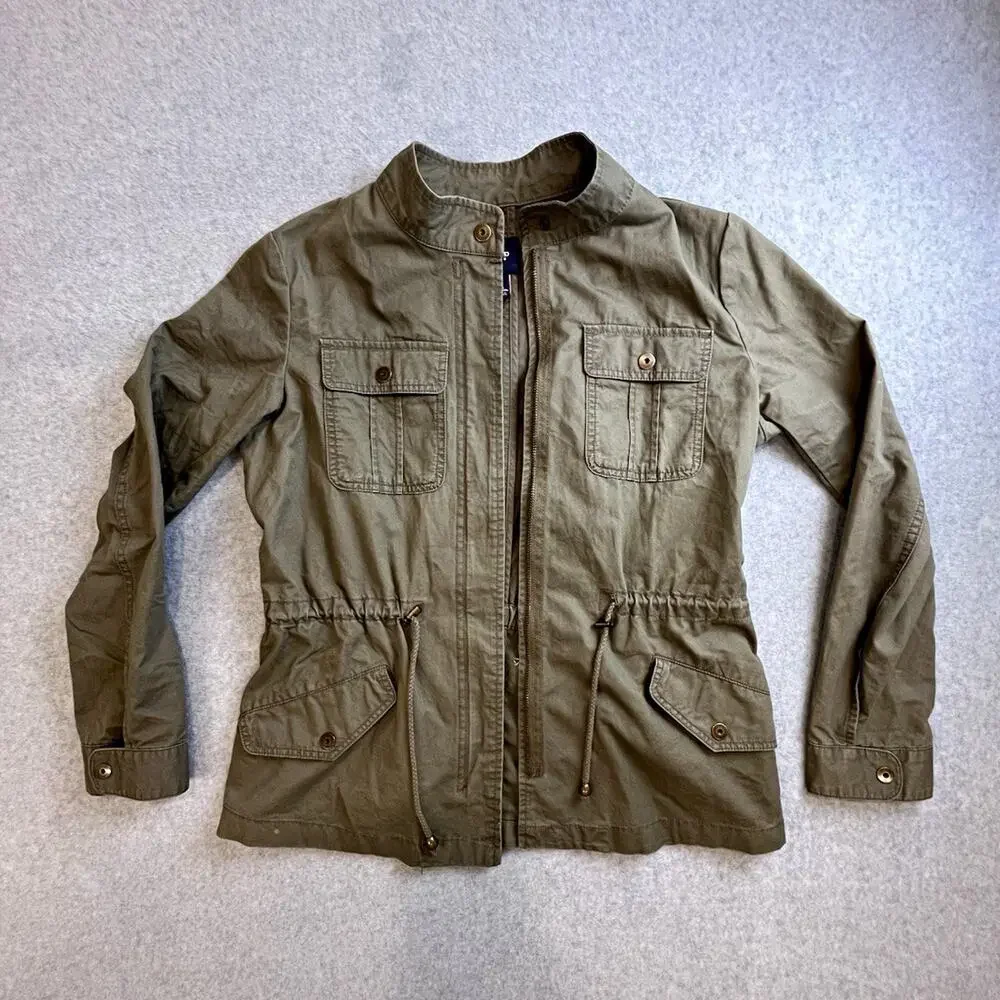 Gap Green Military Utility Jacket Women’s Sz S Zip Drawstring Pockets